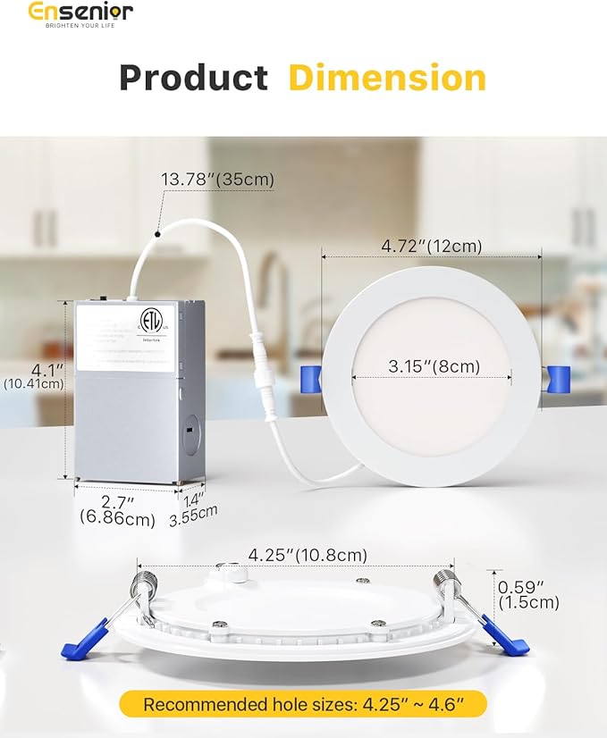 Ensenior 12 Pack 4 Inch LED Recessed Ceiling Light, 6000K Clear White, 750LM 9W - Image 5