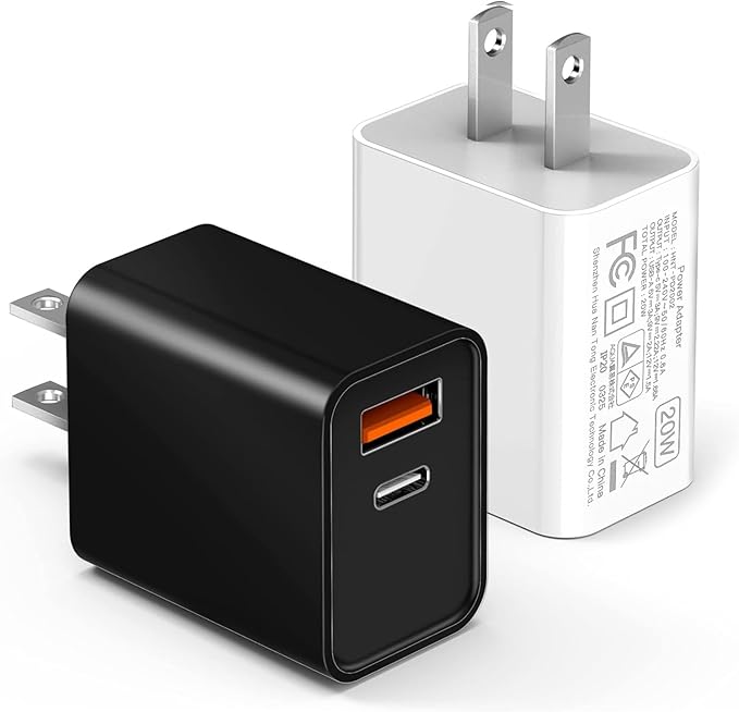 2-Pack Type C Charger Adapter, 20W Multiport Fast Charge Power Brick Cube by LCGENS