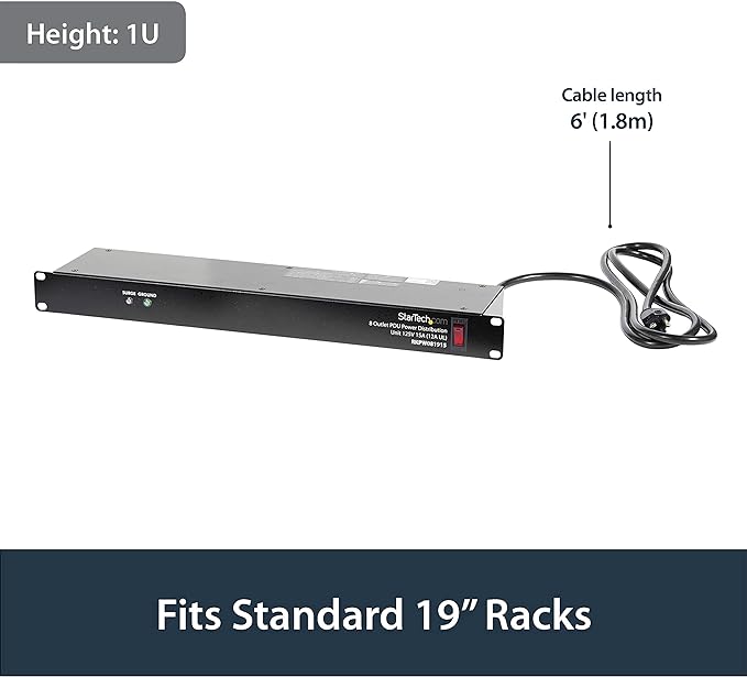 StarTech.com 8 Outlet Horizontal 1U Rack Mount PDU Power Strip - Image 2