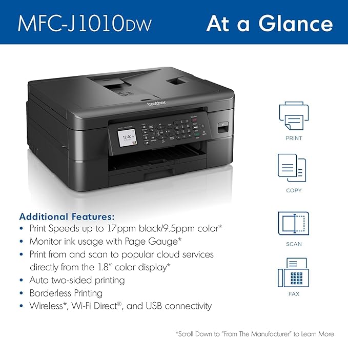 Brother MFC-J1010DW Wireless Color Inkjet All-in-One Printer - Image 2