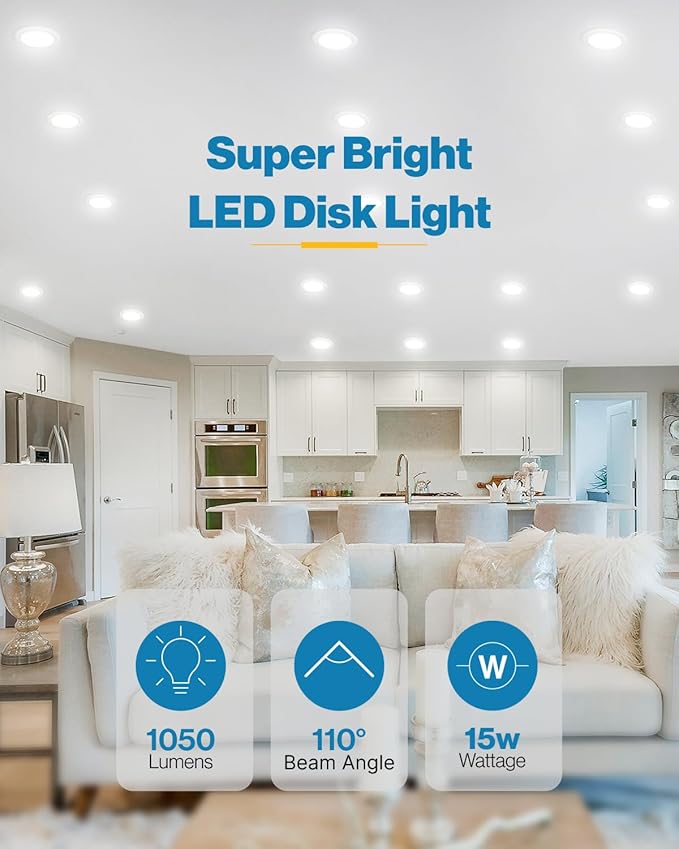 Sunco 48 Pack LED Disc Lights Ceiling 6 Inch, Flush Mount Disk Light, Recessed - Image 2