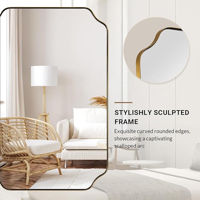 ANDY STAR Brushed Gold Mirror, Rounded Rectangle Bathroom Mirror - Image 6