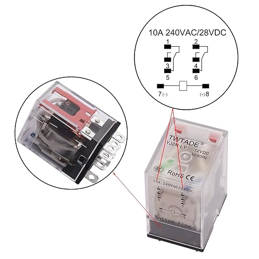 TWTADE/DC 12V Electromagnetic Power Coil Relay 10A 8 Pins 2DPT 2NO 2NC - Image 4