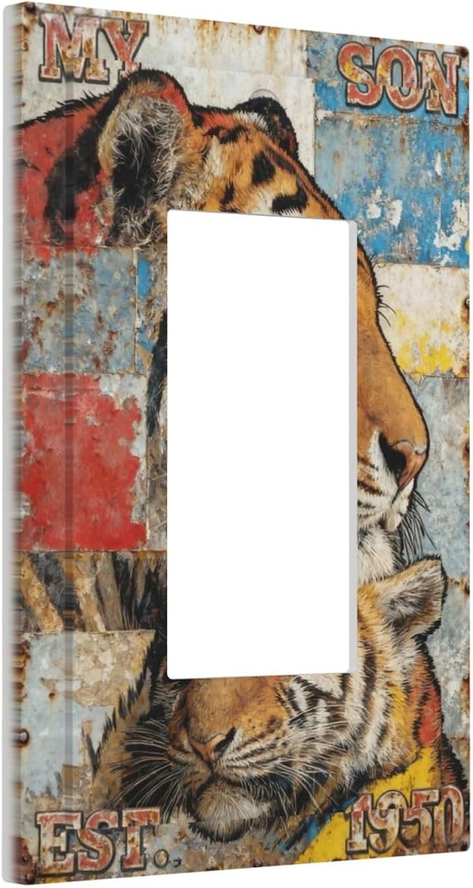 Bvtewkhz Tiger Vintage 1 Gang Single Rocker Decorative Outlet Covers Light - Image 2