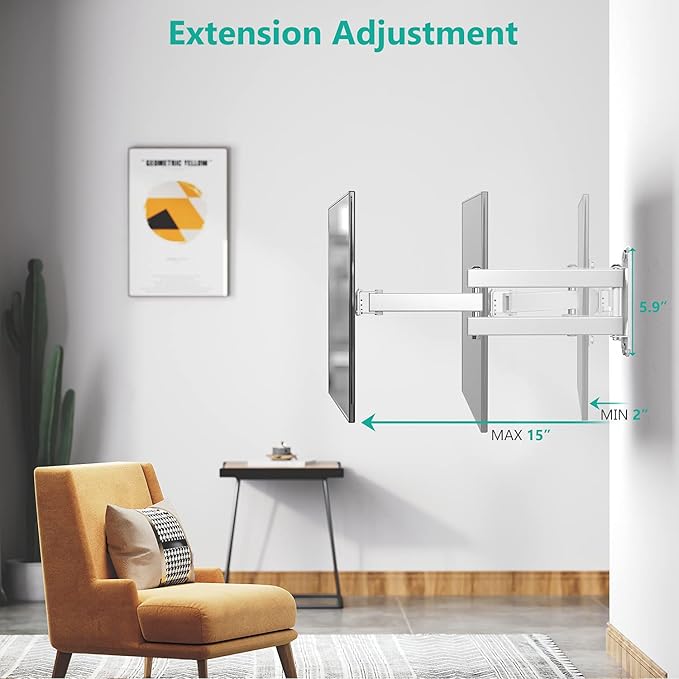 WALI TV Wall Mount Articulating LCD Monitor Full Motion 15 inch Extension Arm - Image 5