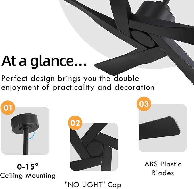 WINGBO 64" ABS DC Ceiling Fan No Light, 5 Blade ABS Plastic Ceiling Fan - Image 5