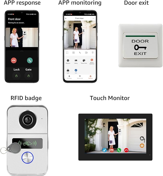 Wired Video Doorbell Apartment Intercom System, 1080P Doorbell Camera, 7-inch - Image 5