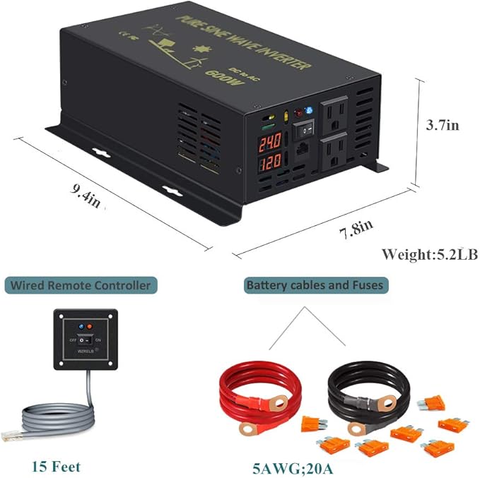 WZRELB 600W 24V 120V Pure Sine Wave Power Inverter - Image 6