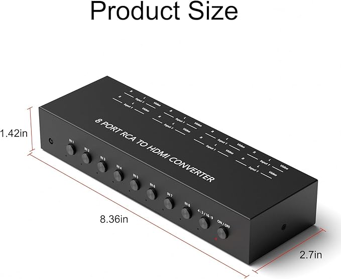 8 Port RCA to HDMI AV to HDMI Converter 1080P/720P 8 Way RCA Composite CVBS AV - Image 4