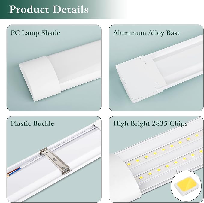 colmeguna 4 Packs 4FT LED Batten Light, Ultra-Thin Slim Ceiling Surface Mounted - Image 5