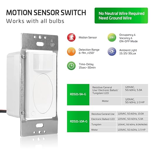 RAYZEEK Motion Sensor Light Switch, Need Ground Wire, Occupancy Sensor Switch - Image 3