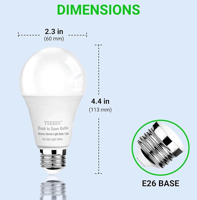 TSEXES 12W Motion Sensor Light Bulbs, 5000K Daylight, Motion Activated Light - Image 7