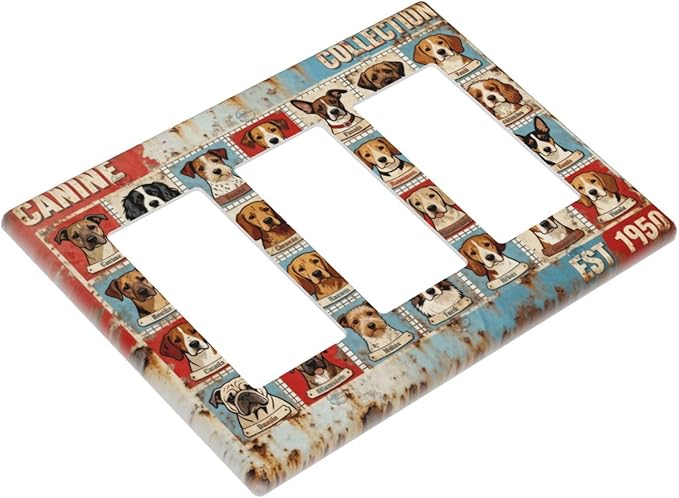 Bvtewkhz Dogs Funny Puppy Pets Vintage 3 Gang Triple Rocker Decorative Outlet - Image 3