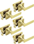 Mengico 5 Pack Passage Door Levers Gold Finish, No-Locking Keyless Square Door by Mengico