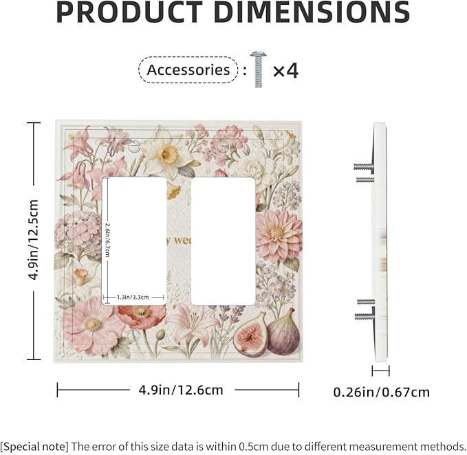 Bvtewkhz Floral Plant Watercolor Flowers 2 Gang Double Rocker Decorative Outlet - Image 5