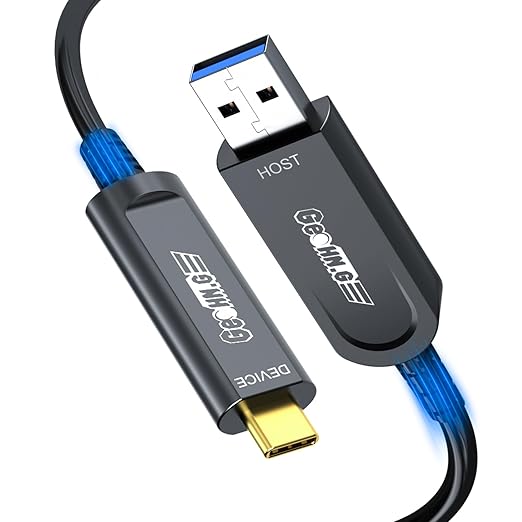 GeoHN.G USB A to USB C Fiber Optic Extension Cable 20M/65FT, USB 3.2 10Gbps by GEOHNG