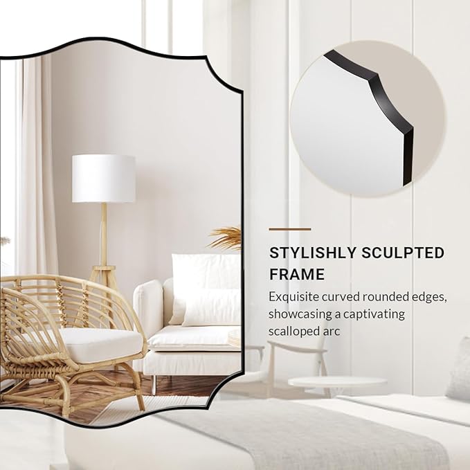 ANDY STAR Matte Black Mirror, 24x36 Inch Scalloped Bathroom Mirror, Unique Wavy - Image 8