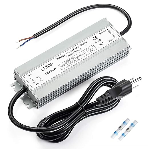 LLTOP LED Driver 60 Watts Waterproof IP67 Power Supply AC100-264V to 12V DC 5A by LLTOP