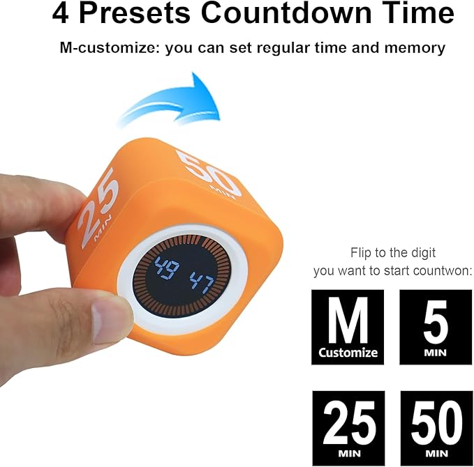 Rotating Cube Visual Pomodoro Timer 5, 10 50 Minutes Preset + Custom Countdown - Image 2