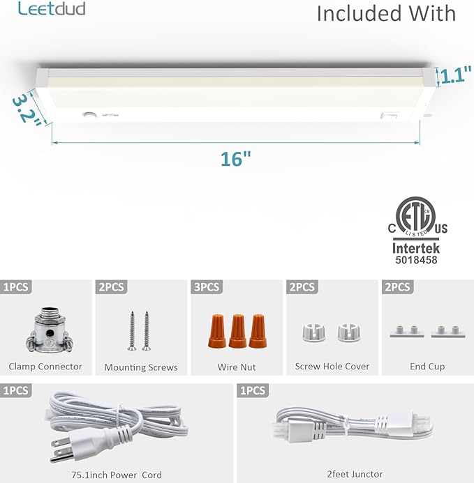 Leetdud Under Cabinet Lights Plug in or Hardwired Built-in Dimmer, 16 Inch 8W - Image 9