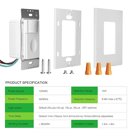 RAYZEEK Motion Sensor Light Switch, Single Pole, No Neutral Wire, PC Fireproof - Image 9