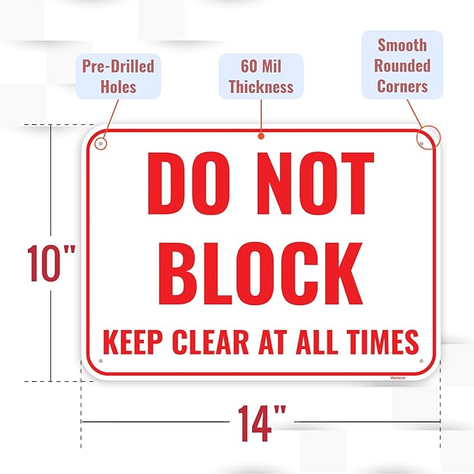 1PC Do Not Block Sign, 14 x 10 Inches - Image 2