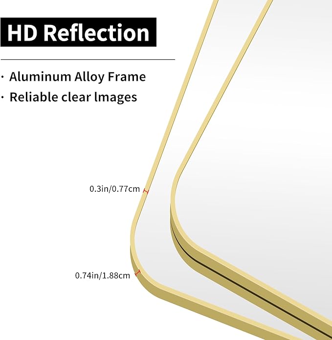 55"x36" Gold Bathroom Mirror, Large Rectangle Mirror, Rectangular Wall Mirror - Image 9