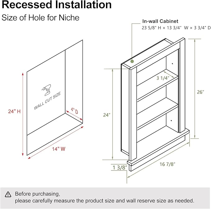 Recessed Medicine Cabinet, 14x24 in Wall Bathroom Cabinet - Image 2