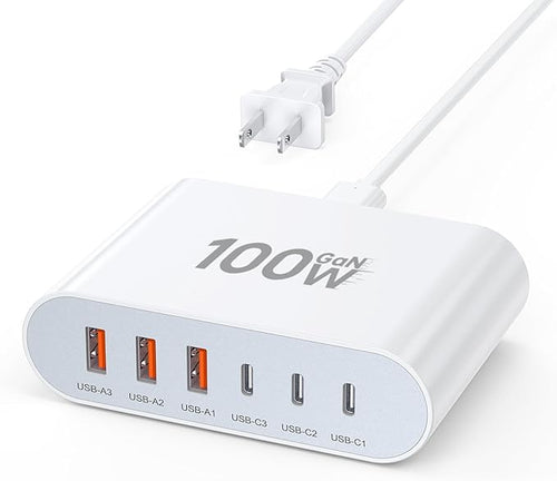 100W USB C Fast Charger Block Compact GaN 6 Port PD USB C and QC USB A Wall by BOVICAS