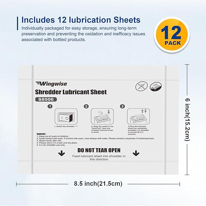 Wingwise 12-Pack Shredder Lubricant Sheets, 8.5 x 6 Inches, Sharpens Blades & - Image 4