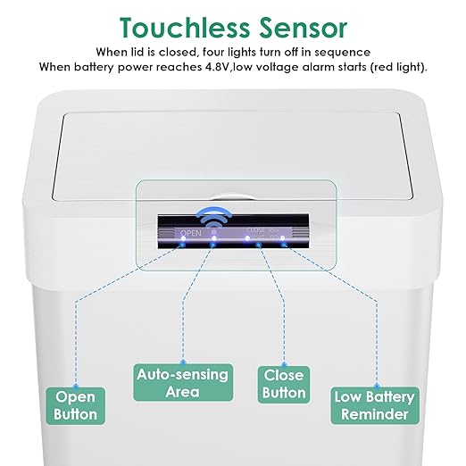 Arlopu Automatic Trash Can, Sensor Motion Stainless Steel Garbage Bin, - Image 3