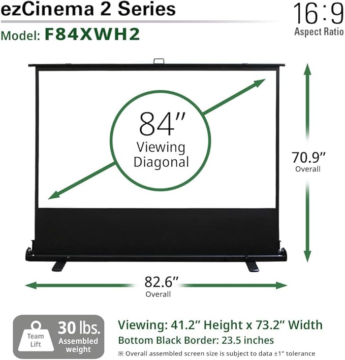 Elite Screens ezCinema 2 Projector Screen, 84-inch 16:9, Manual Floor Pull Up - Image 5