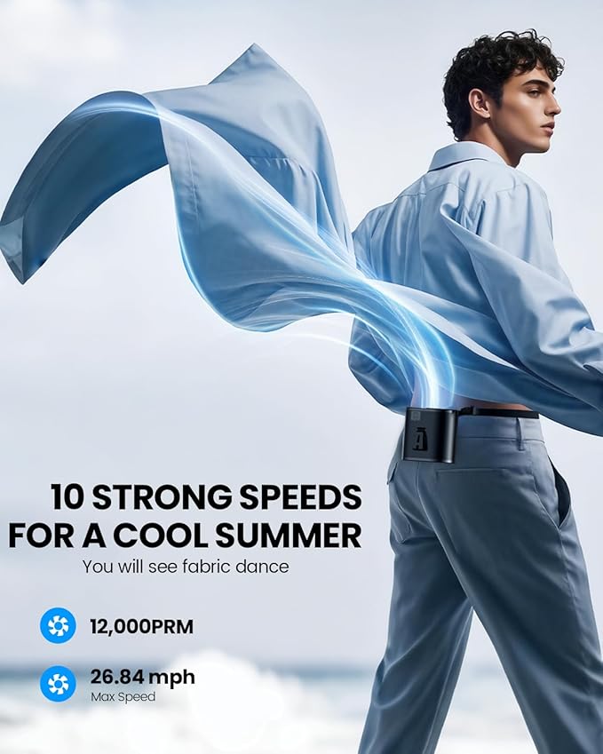 Portable Waist Fan, 10 Speeds Personal Fan Clip On Fans - Image 2