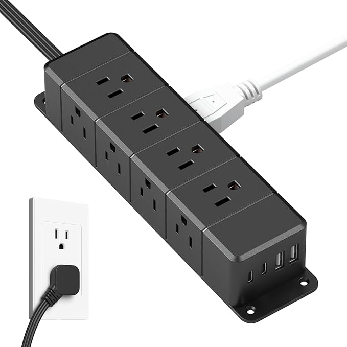 30W USB C Power Strip Surge Protector, Ultra Thin Flat Plug Power Strip 4 Side by ANNQUAN