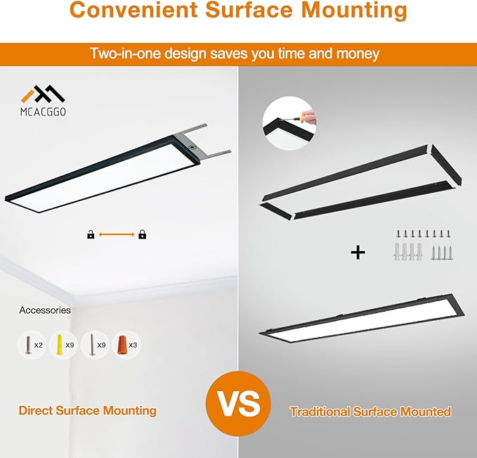 Mcacggo Black 1x4 LED Flat Panel Light Flush Mount 4-Pack, 3000K/4000K/5000K - Image 2
