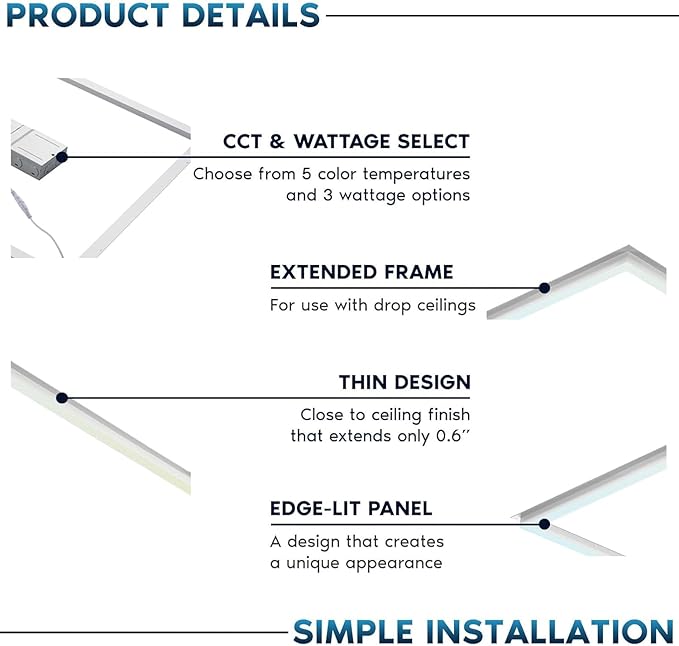LED Energy Plus 2x2 FT Edge-Lit Frame LED Panel Lights, 5CCT Selectable - Image 5