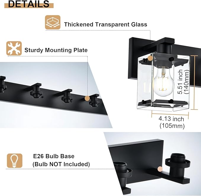 WINSHEN 4-Light Bathroom Vanity Light Fixture, Modern Black Wall Lighting Over - Image 7