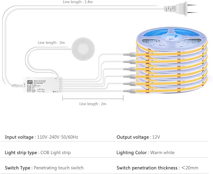 LED Under Cabinet Lighting Kit 6PCS 12V COB LED Strip Lights - Image 4