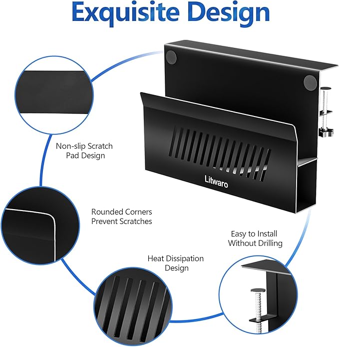 Litwaro Desk Side Storage, No Drill Laptop Holder - Image 4