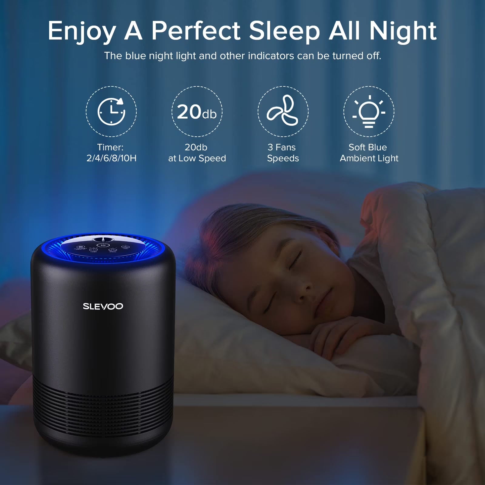 Air Purifiers for Bedroom Pets Smokers in Home, 450 Ft² H13 True HEPA Filter Air Cleaner, Effectively Clean 99.97% Smoke, Dust, Pollen, Pet Dander, Black