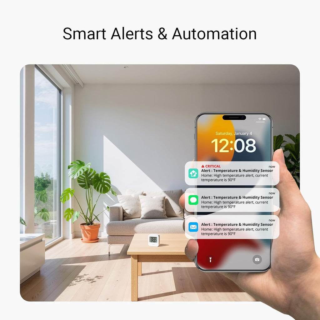 Smart Temp & Humidity Sensor, Lora Long Range, 2 Year Battery, Indoor Monitoring for Wine Cellar, Bedroom, Nursery, Greenhouse, RV, with App, Email & SMS Alerts, Alexa IFTTT, 2 Pack + Hub