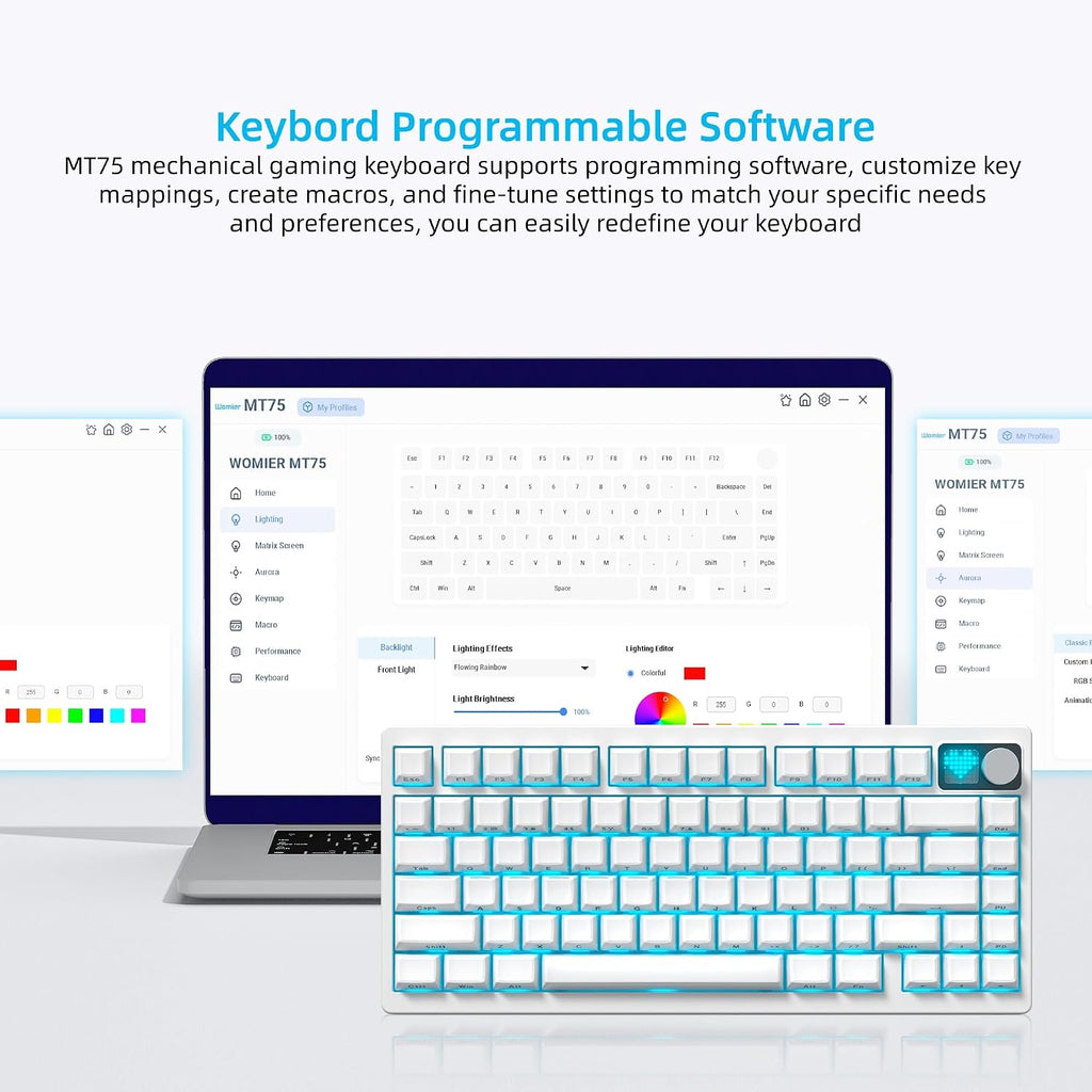 75% Wireless Mechanical Gaming Keyboard with Knob&Dot-Matrix Display | Bluetooth5.0/2.4Ghz/Usb C Thocky Creamy Keyboard for PC Computer, 8000Mah Battery Jelly Key Board for Win/Mac (Mt75-White)