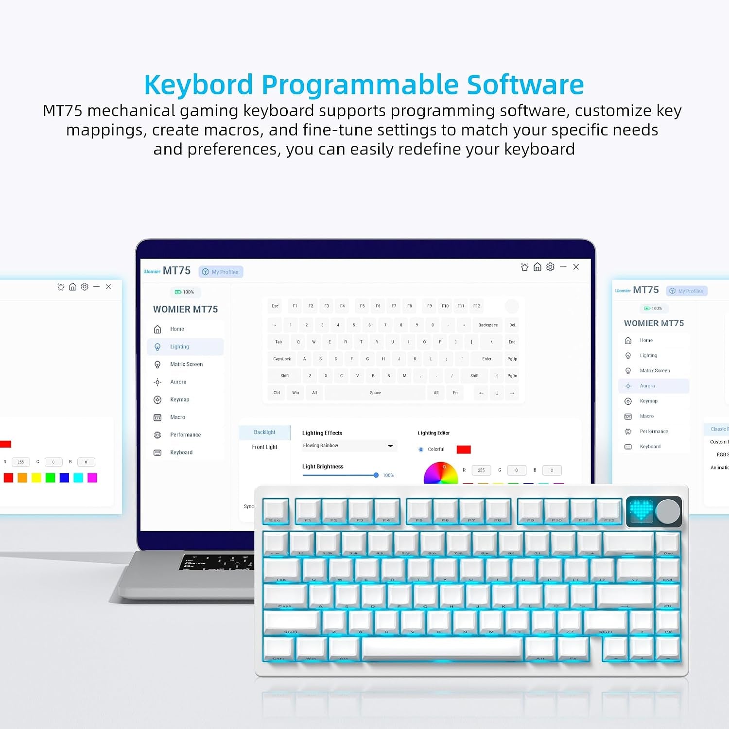 75% Wireless Mechanical Gaming Keyboard with Knob&Dot-Matrix Display | Bluetooth5.0/2.4Ghz/Usb C Thocky Creamy Keyboard for PC Computer, 8000Mah Battery Jelly Key Board for Win/Mac (Mt75-White)