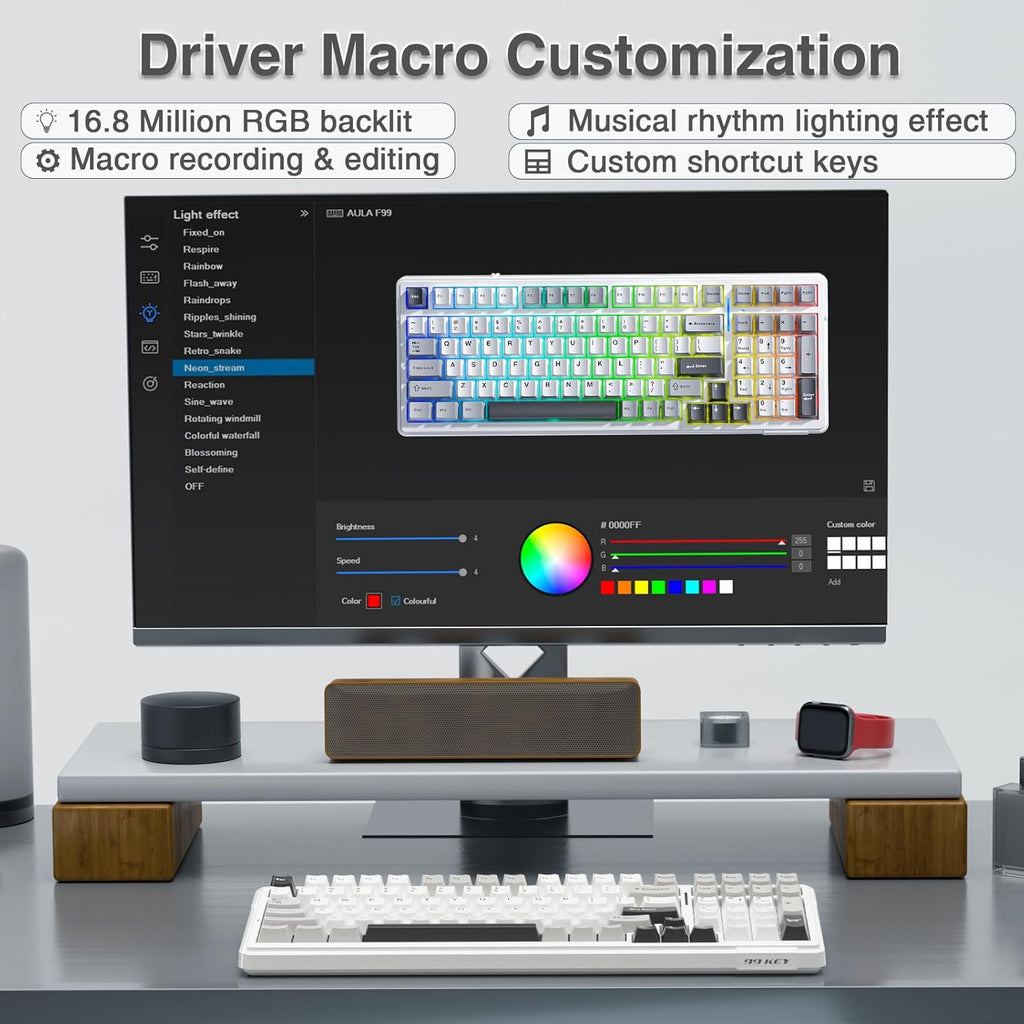 F99 Wireless Mechanical Keyboard,Tri-Mode Bt5.0/2.4Ghz/Usb-C Hot Swappable Custom Keyboard,Pre-Lubed Linear Switches,Rgb Backlit Computer Gaming Keyboards for Pc/Tablet/Ps/Xbox