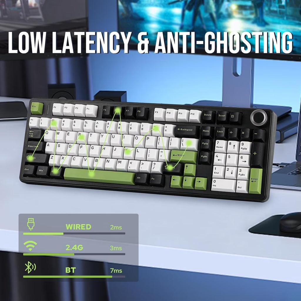 F99 Pro, 99-Key, Wireless, Hot Swappable, Mechanical Gaming Keyboard, RGB, 5-Layer Padding, 8000 Mah Battery, Knob