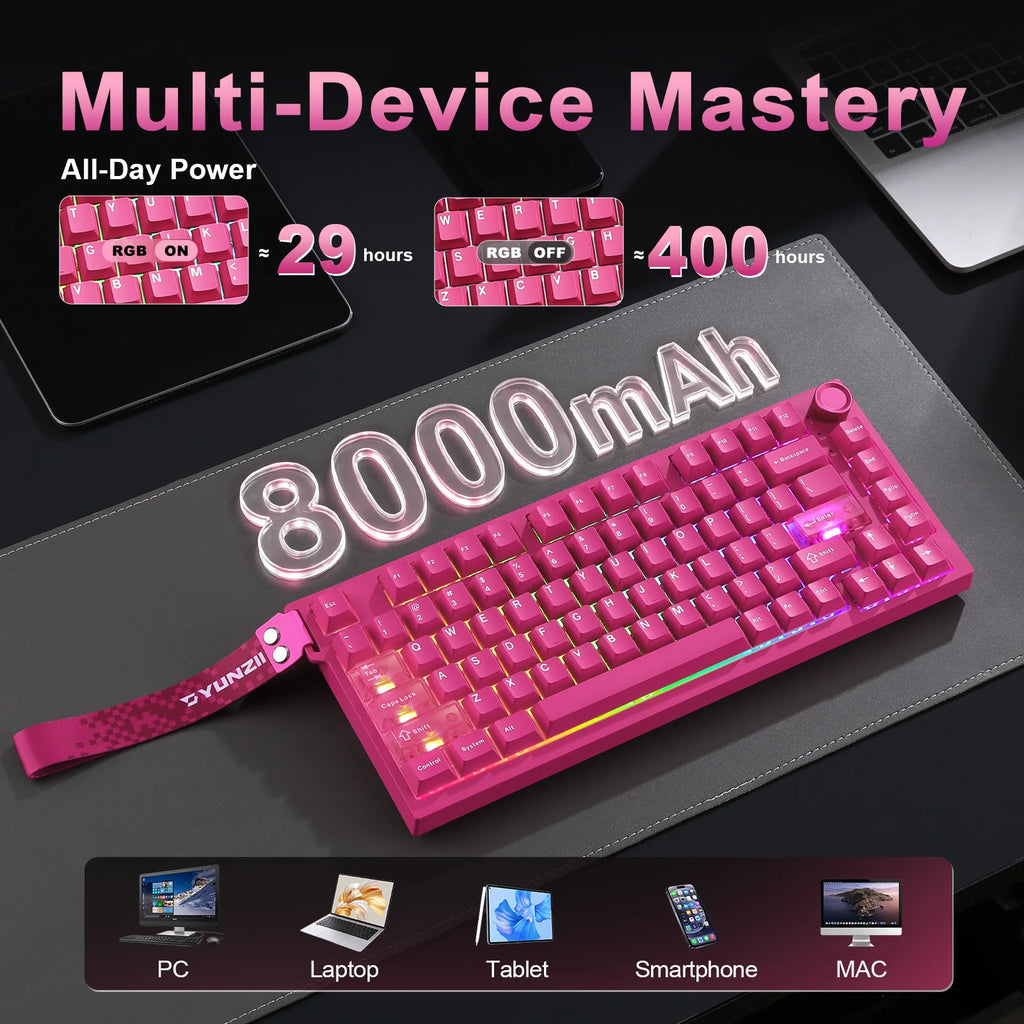 YUNZII RT75 PRO Dual 8K Wireless Gaming Keyboard, Rapid Trigger Mechanical Hall Effect Magnetic Keyboards, RGB Custom SOCD/DKS
