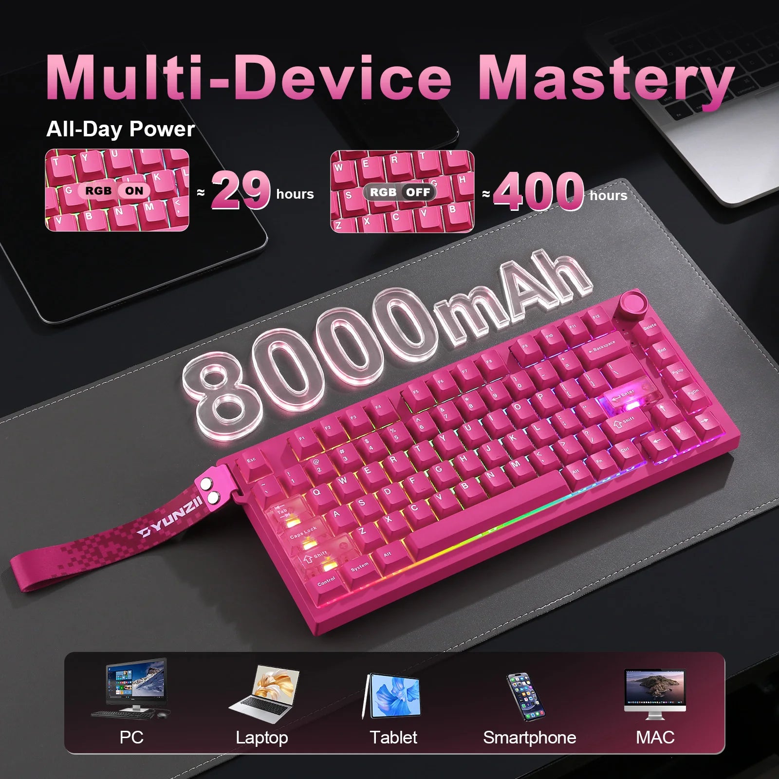 YUNZII RT75 PRO Dual 8K Wireless Gaming Keyboard, Rapid Trigger Mechanical Hall Effect Magnetic Keyboards, RGB Custom SOCD/DKS