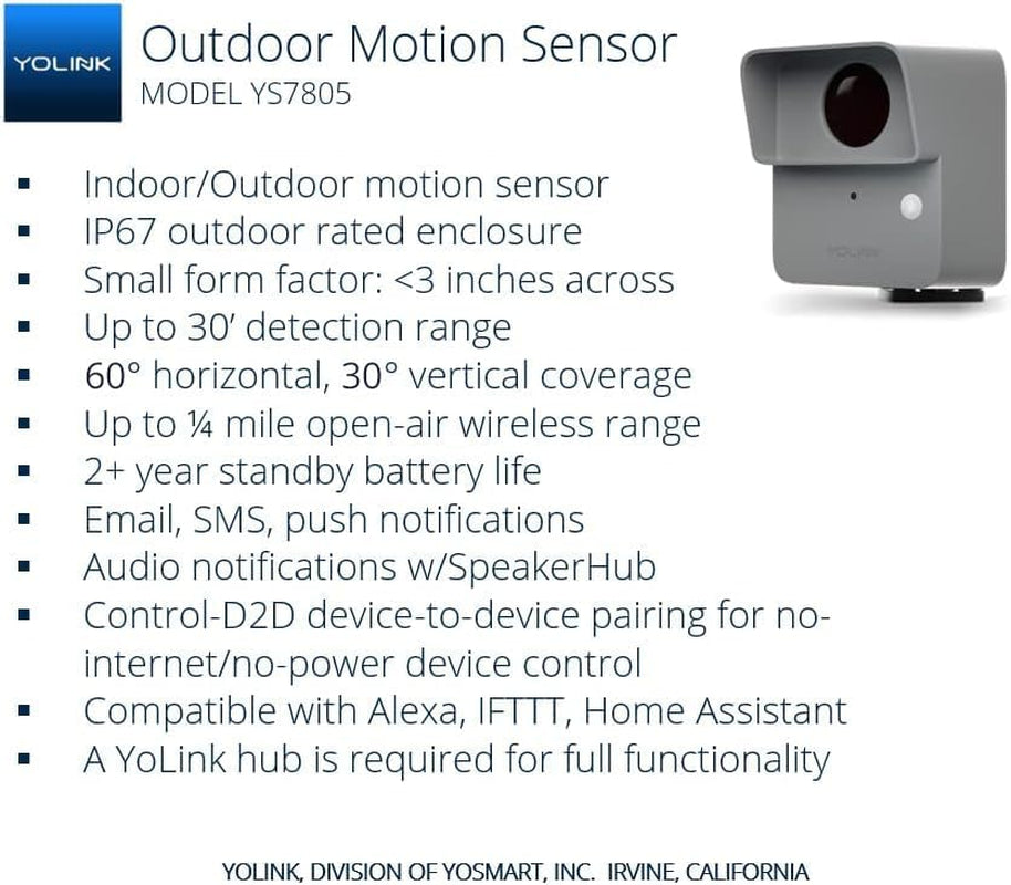 Lora Smart Outdoor Motion Detector Sensor, Driveway Alert, Property Invasion/Tresspassing Detector, 1/4 Mile Open Air Range, Email/Sms/Push Alerts, Alexa, IFTTT, Home Assistant (Hub Required)
