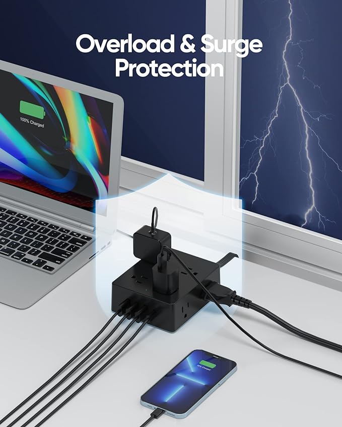 Surge Protector Power Strip, Olcorife 15ft Long Extension Cord - Image 4