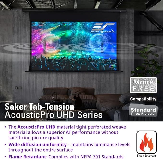 Elite Screens Saker Tab-Tension AcousticProUHD RC1 Kit, Acoustically Sound - Image 2